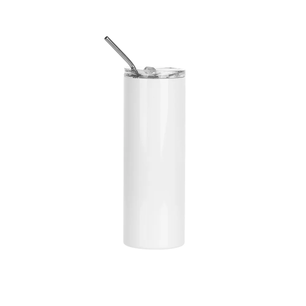 20OZ 600ml Stainless Steel Sublimation Skinny Tumbler with Straw (Glossy White)