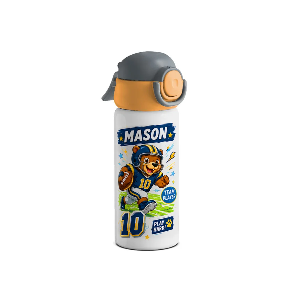 16OZ 500ml Misting Spray Kids Water Bottle Stainless Steel With Two-Tone Locking Lid (Grey/Orange)