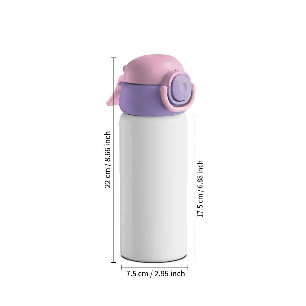 16OZ 500ml Misting Spray Kids Water Bottle Stainless Steel With Two-Tone Locking Lid (Pink/Purple) thumbnail 3