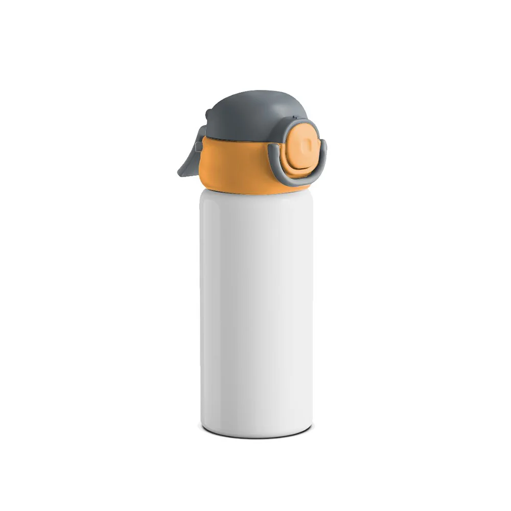 16OZ 500ml Misting Spray Kids Water Bottle Stainless Steel With Two-Tone Locking Lid (Grey/Orange)