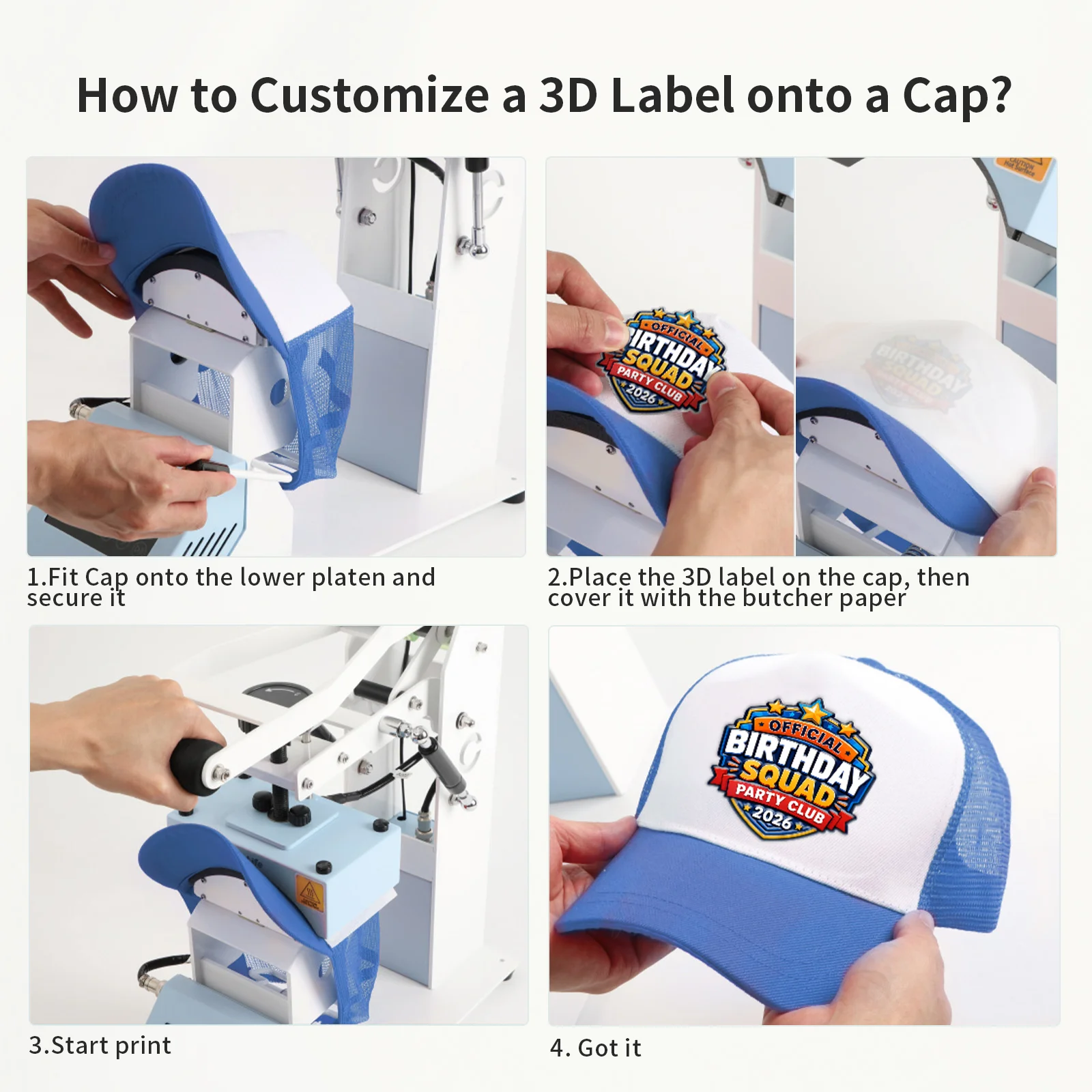 2 in 1 Heat Press Machine for Crafts (Dual Heating Flat 15x15cm + Cap Attachment) thumbnail 9