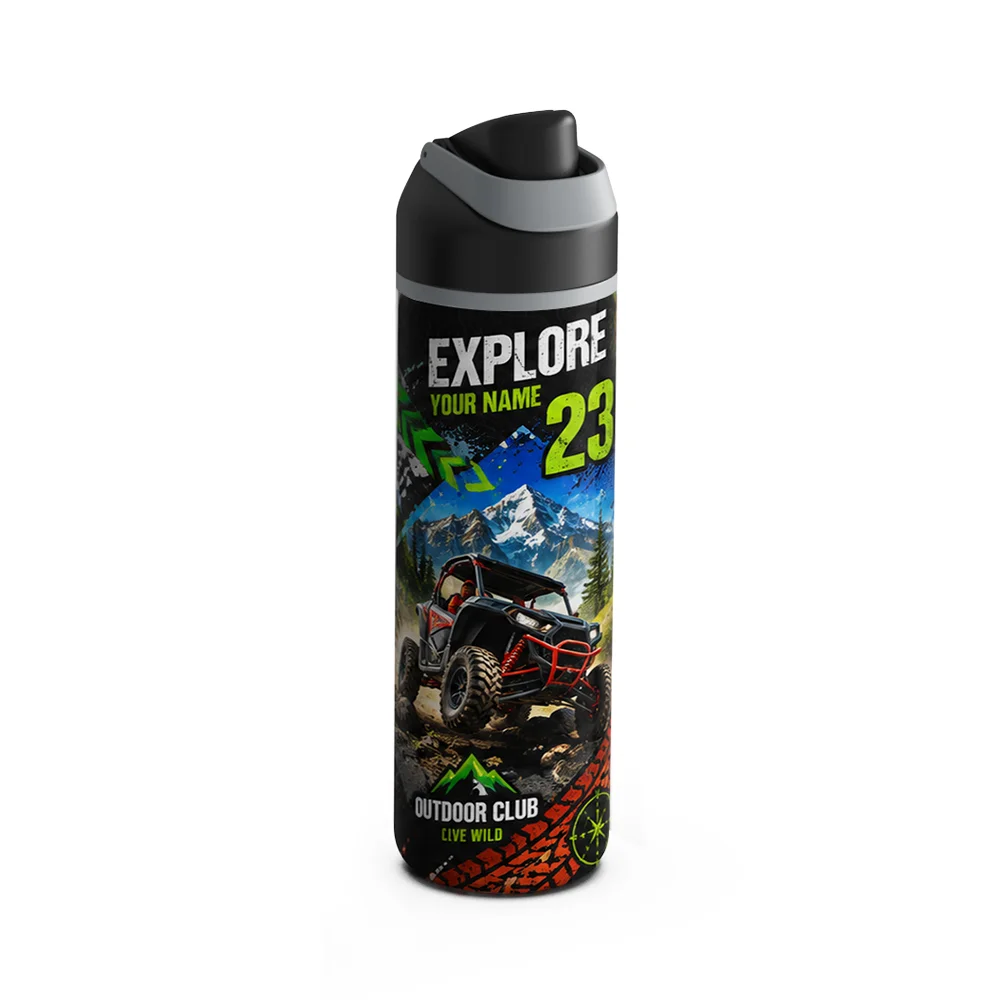 25oz 750ml Stainless Steel Water Bottle with Portable Lid (Black Lid)