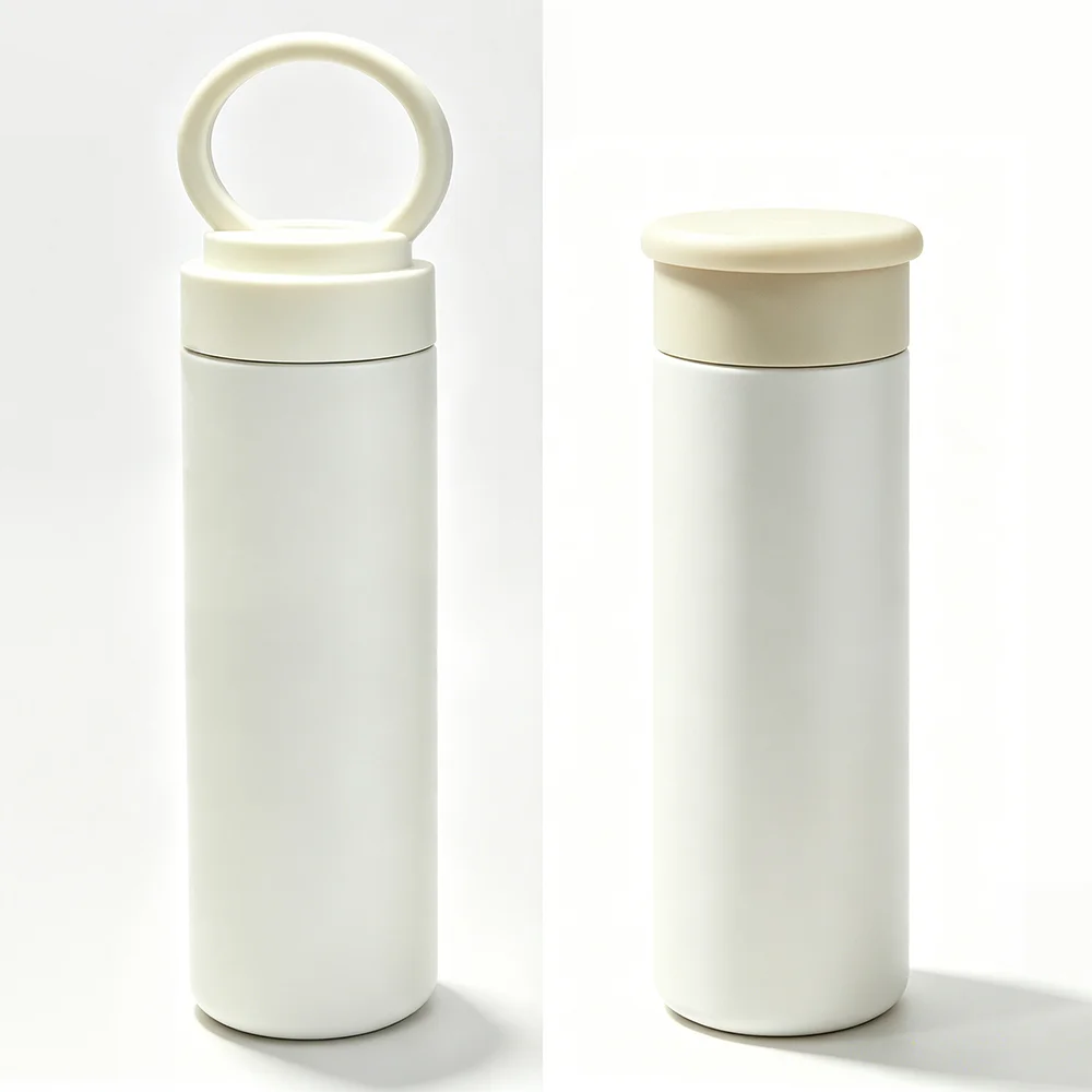 15oz 450ml Stainless Steel Straight Skinny Tumbler Bottle with Portable Lid (Beige Lid)