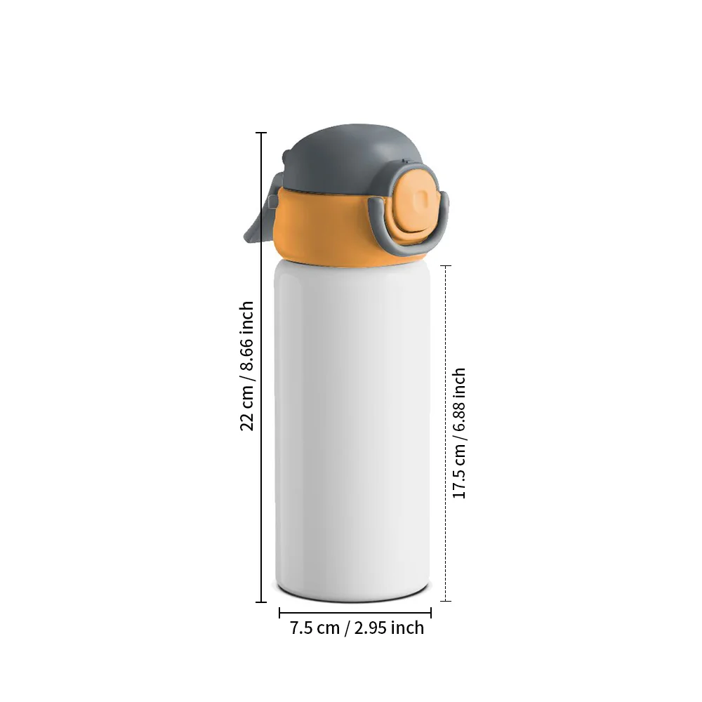 16OZ 500ml Misting Spray Kids Water Bottle Stainless Steel With Two-Tone Locking Lid (Grey/Orange) thumbnail 3