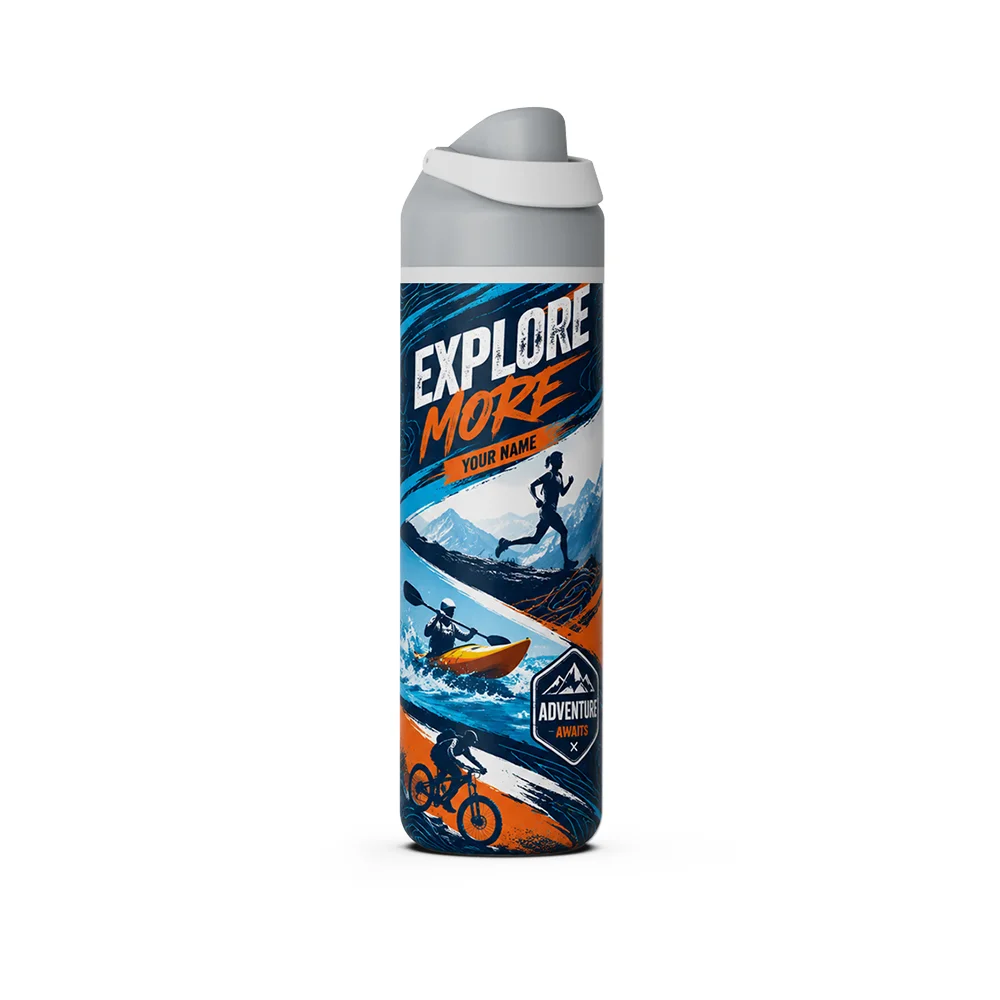 25oz 750ml Stainless Steel Water Bottle with Portable Lid (Grey Lid)
