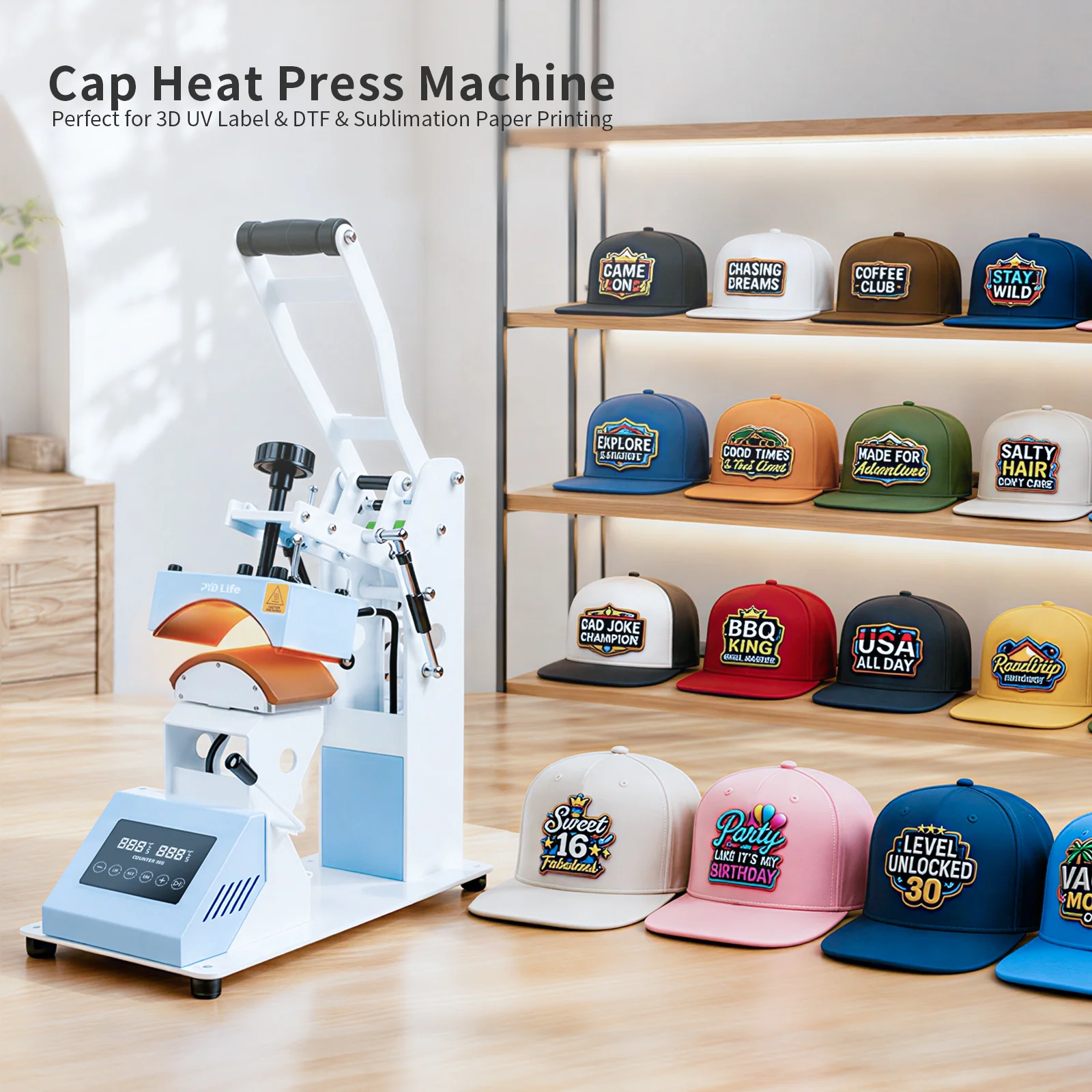 2 in 1 Heat Press Machine for Crafts (Dual Heating Flat 15x15cm + Cap Attachment) thumbnail 13