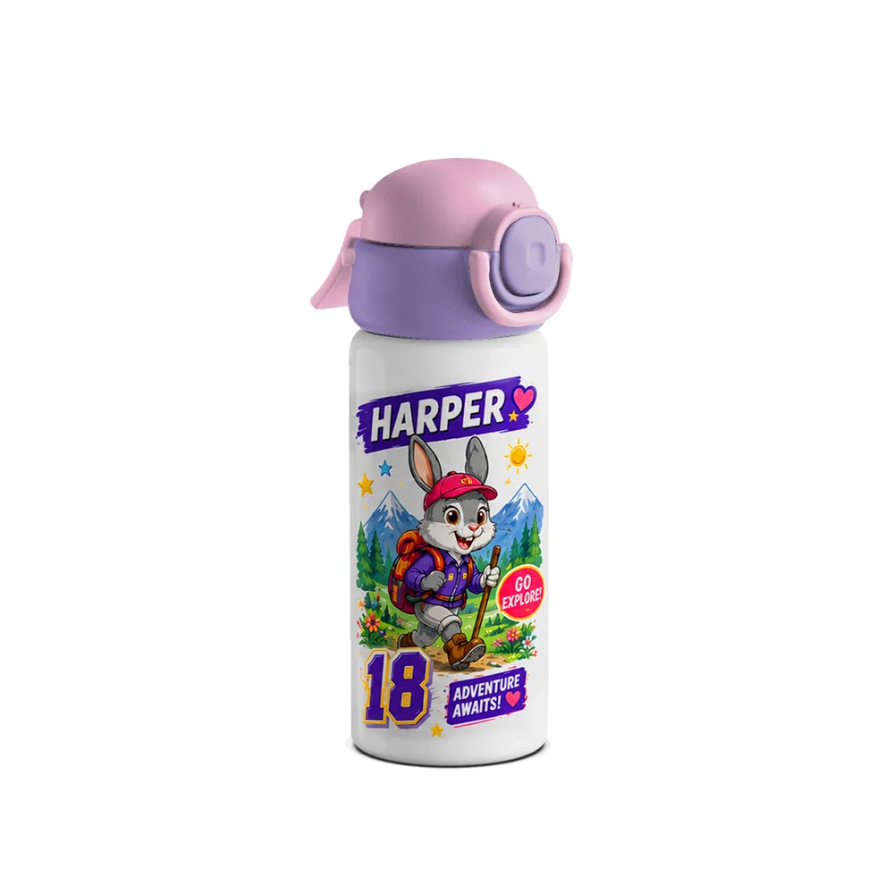 16OZ 500ml Misting Spray Kids Water Bottle Stainless Steel With Two-Tone Locking Lid (Pink/Purple)