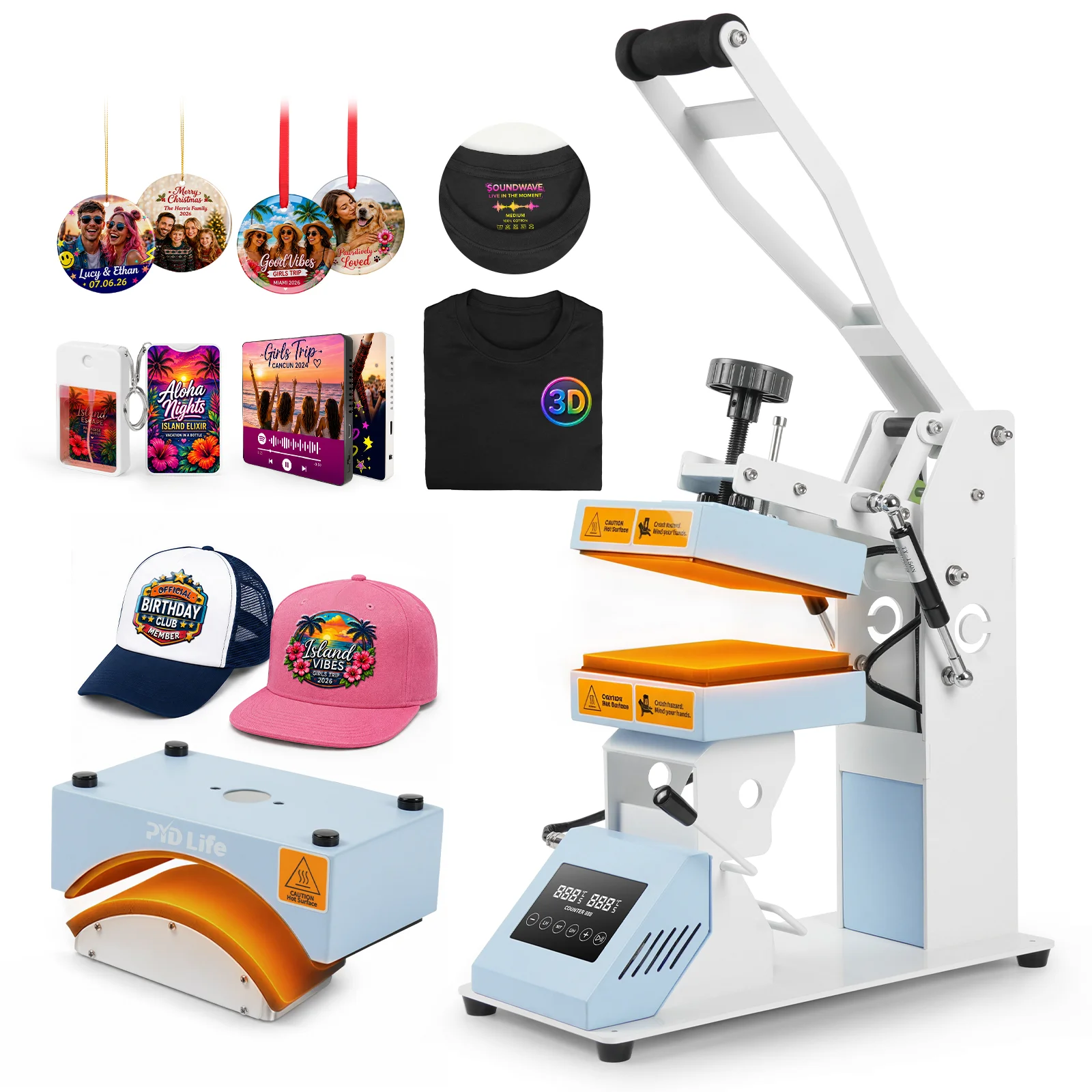 2 in 1 Heat Press Machine for Crafts (Dual Heating Flat 15x15cm + Cap Attachment) thumbnail 1