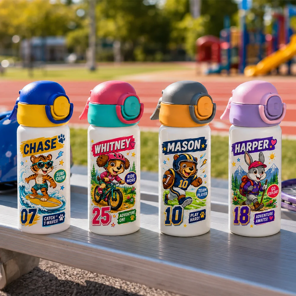 16OZ 500ml Misting Spray Kids Water Bottle Stainless Steel With Two-Tone Locking Lid (Pink/Purple) thumbnail 6