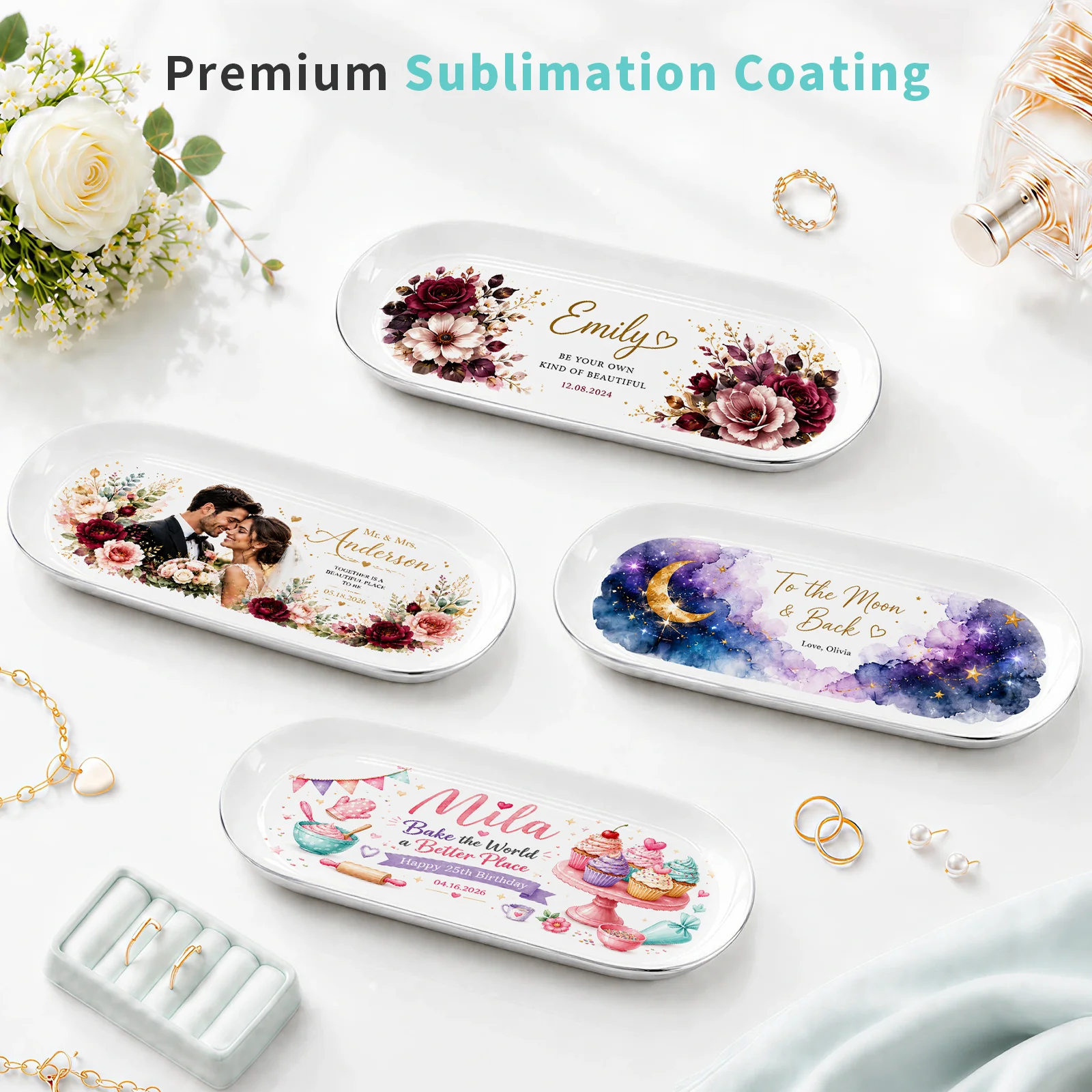 Sublimation Stainless Steel Trinket Tray Jewelry Tray 3.74x9 inch 9.5x23cm