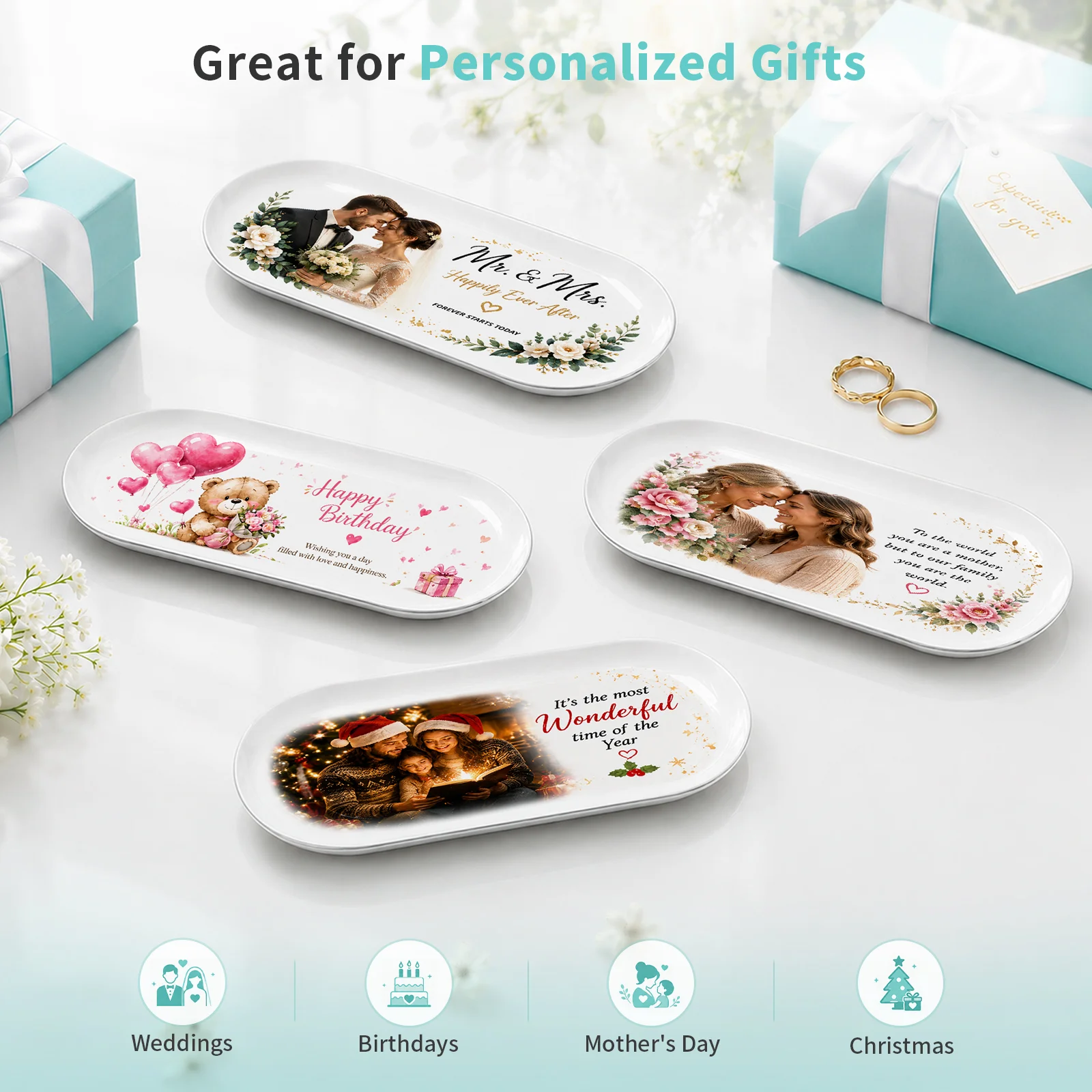 Sublimation Stainless Steel Trinket Tray Jewelry Tray 3.74x9 inch 9.5x23cm thumbnail 3
