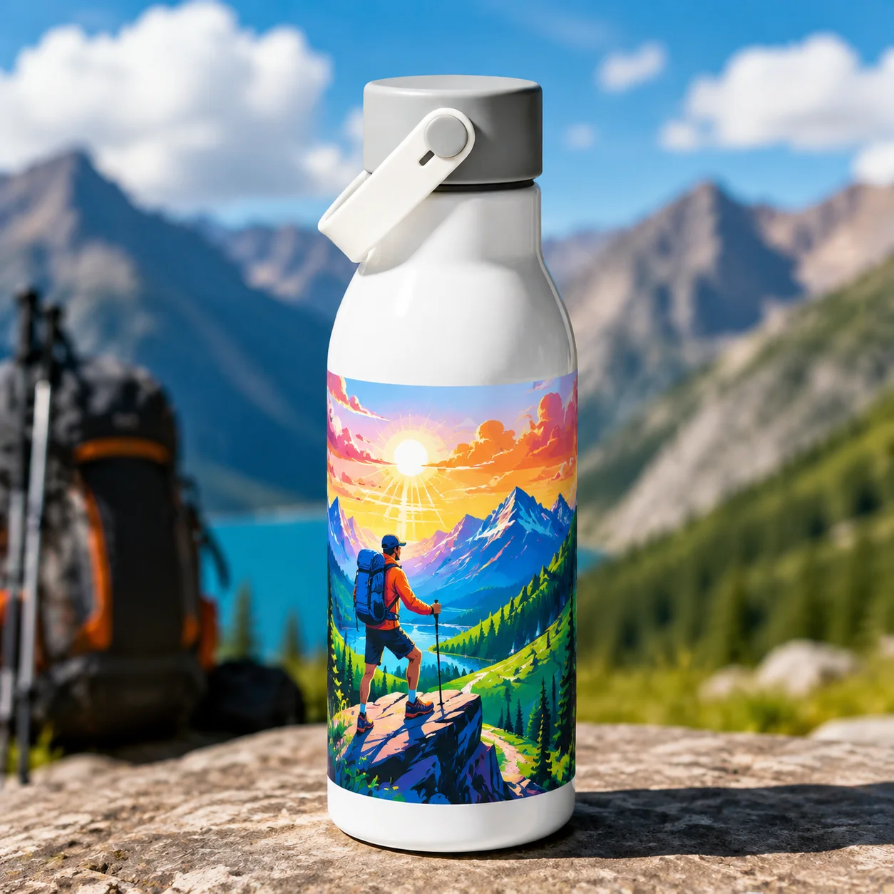 20oz 650ml Sublimation White Aluminum Water Bottle with Carry Handle Lid 