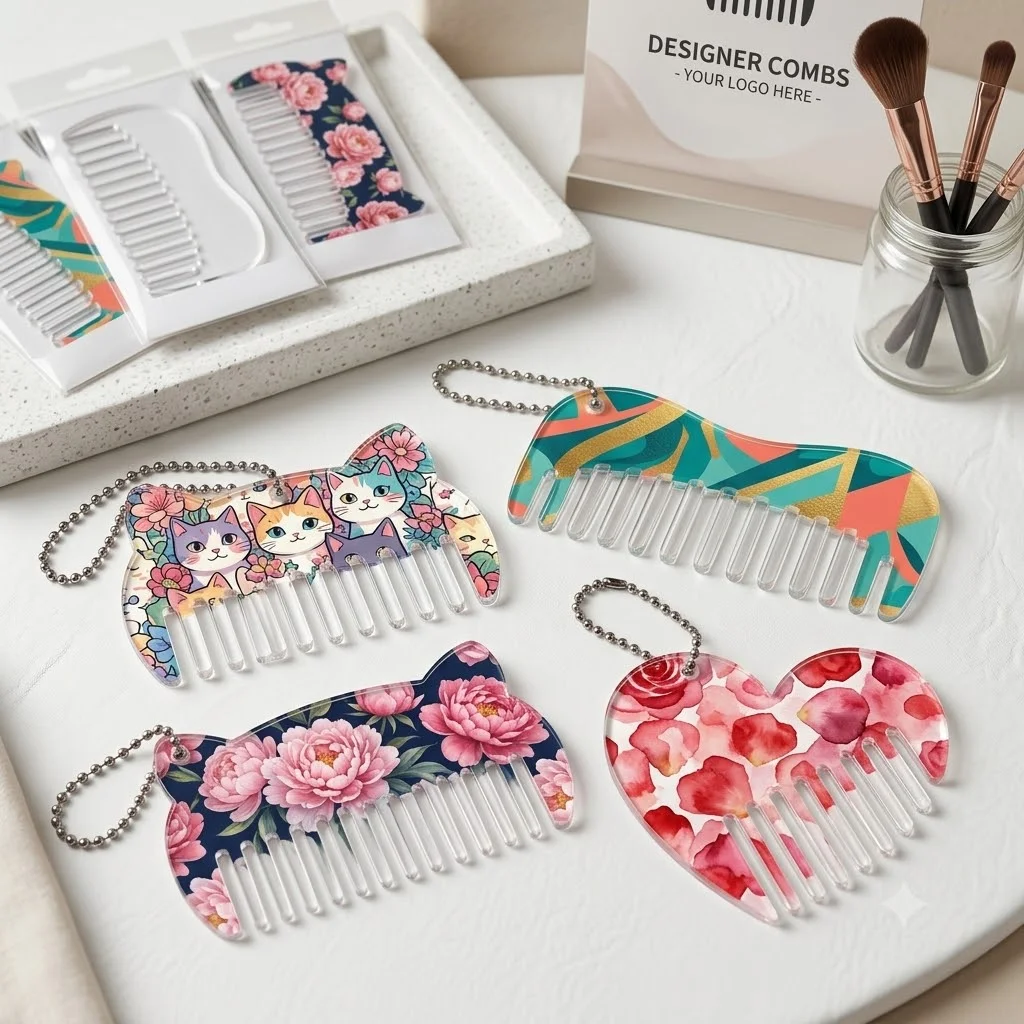 Sublimation Blank Acrylic Mini Comb with Ball Chain