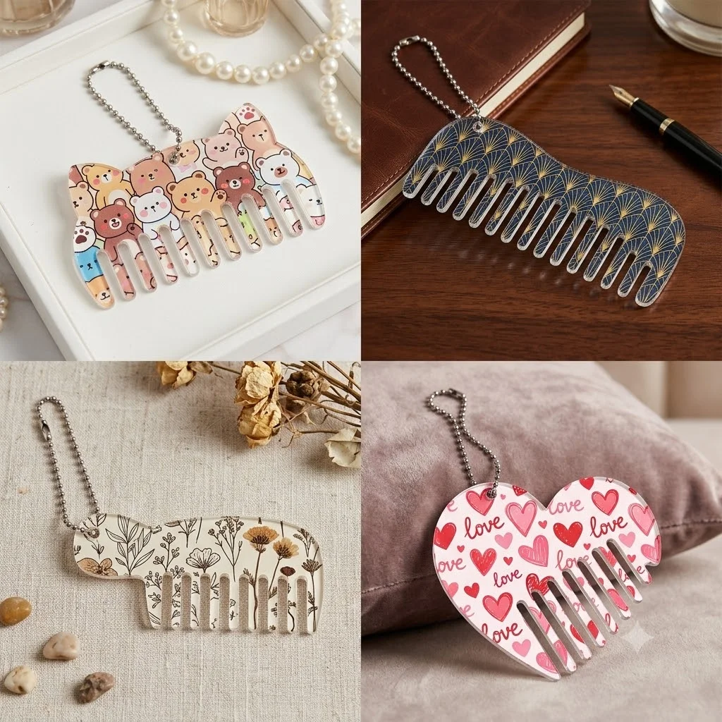Sublimation Blank Acrylic Mini Comb with Ball Chain thumbnail 4