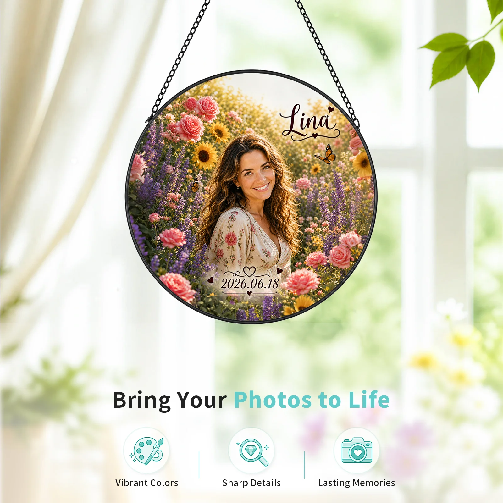 Sublimation Glass Window Hanging Sun Catcher (φ15cm, 5.9in, Round)