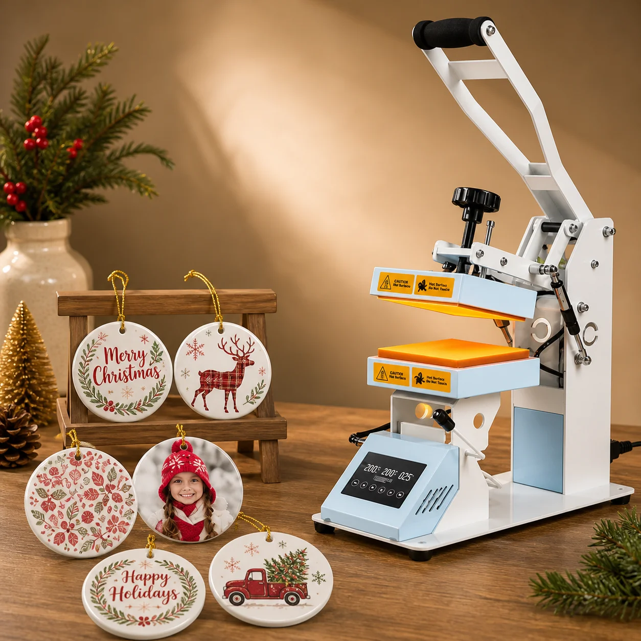 Dual Heating Mini Heat Press for Ornament Crafts (15x15cm, 5.9x5.9inch)