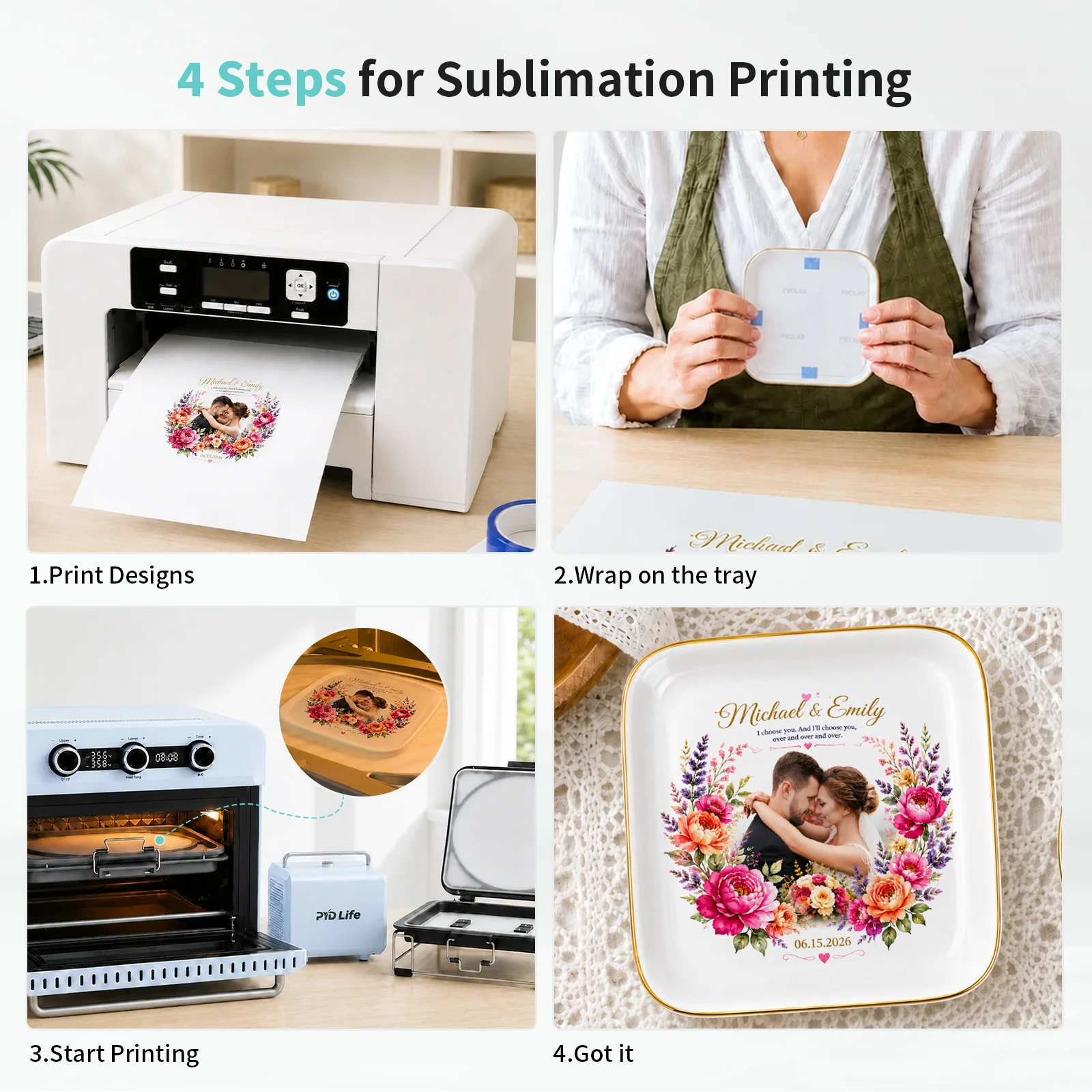 White Ceramic Sublimation Blank Jewelry Tray with Gold Rim, 4.5 Inch, Assorted Shapes thumbnail 7
