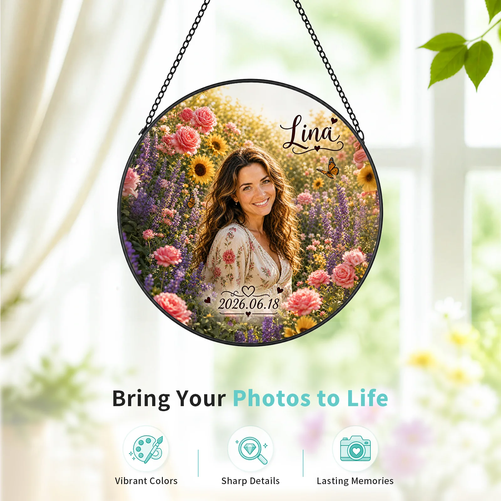Sublimation Glass Window Hanging Frame Sun Catcher (φ20cm, 7.87in, Round) thumbnail 3