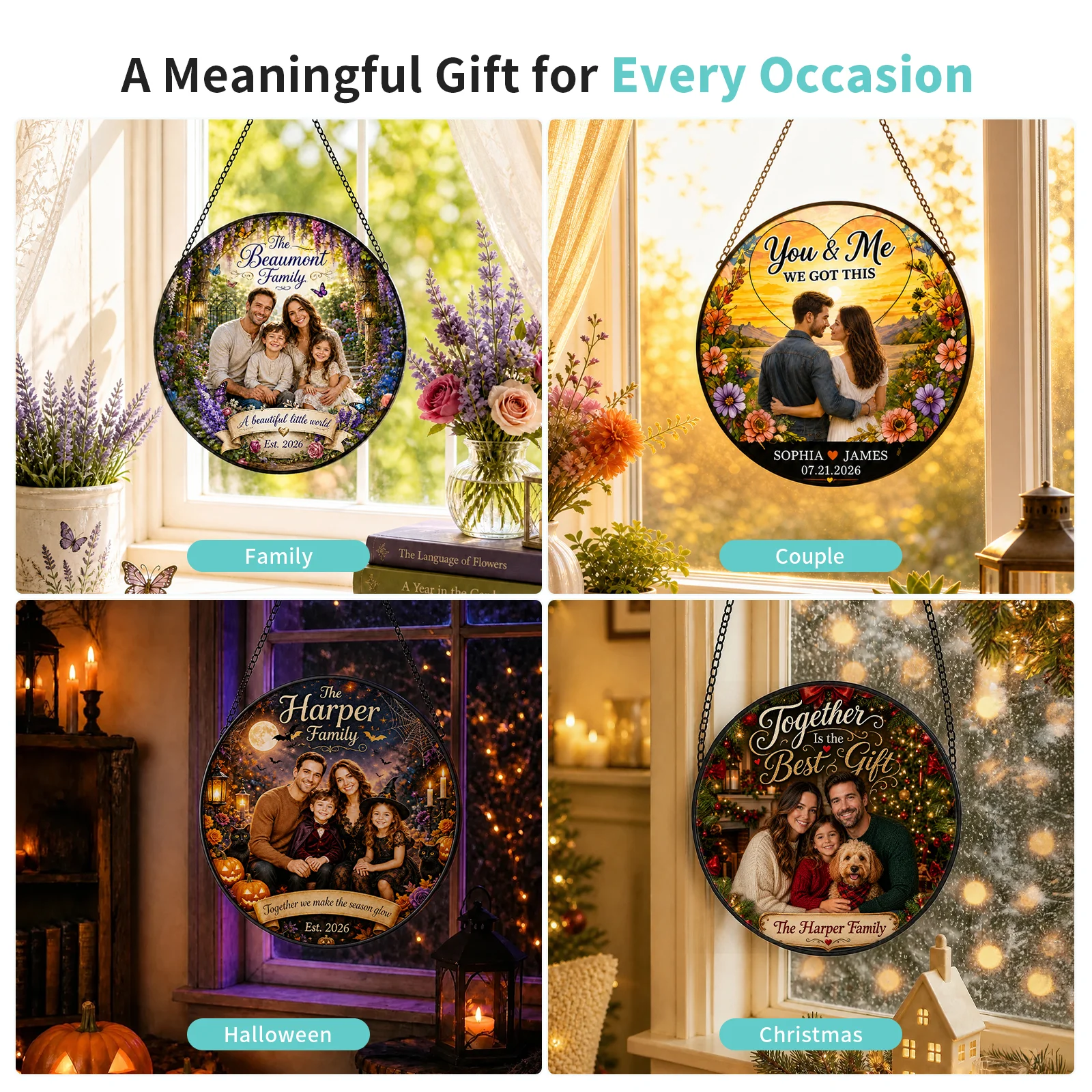 Sublimation Glass Window Hanging Frame Sun Catcher (φ20cm, 7.87in, Round)