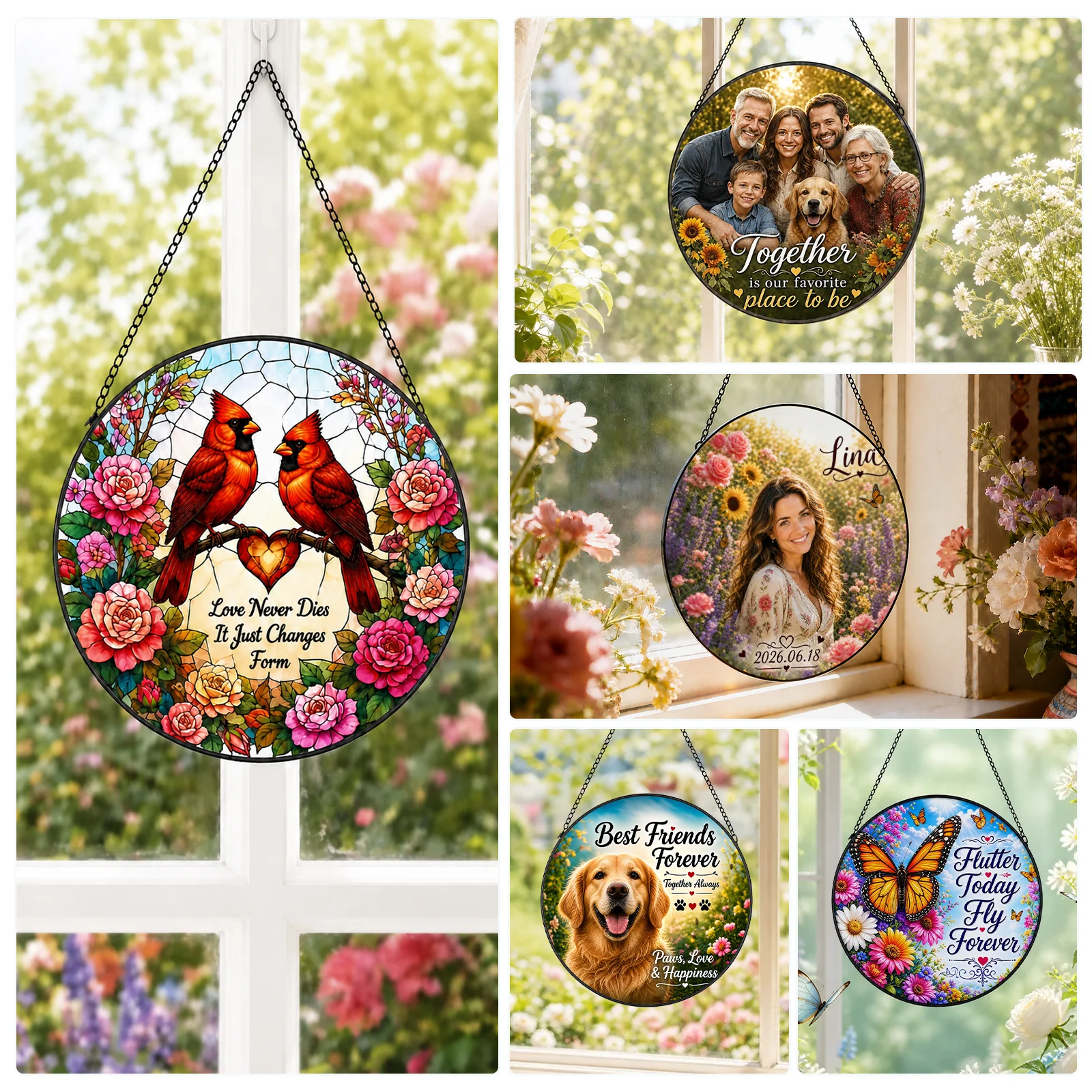 Sublimation Glass Window Hanging Frame Sun Catcher (φ20cm, 7.87in, Round) thumbnail 7