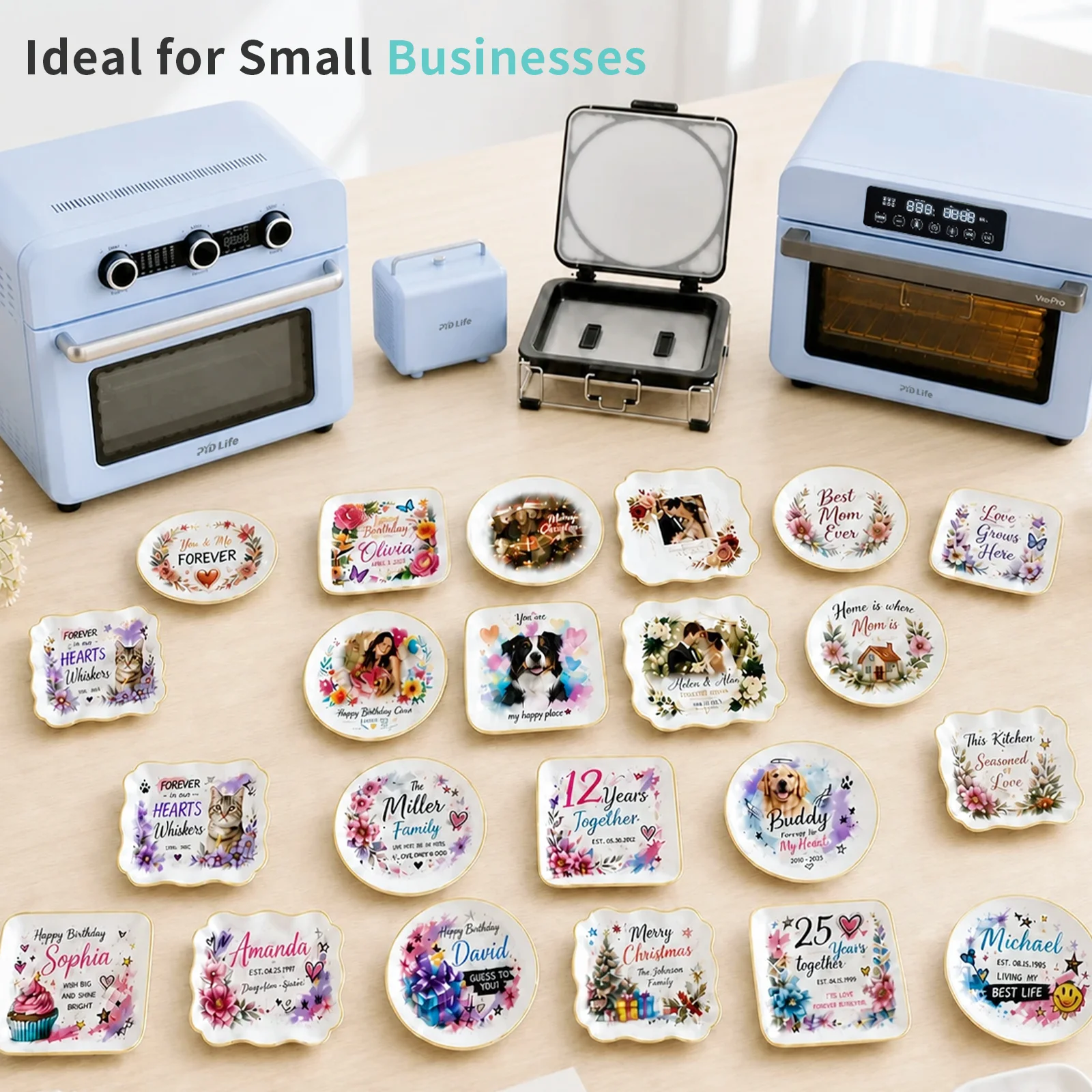 White Ceramic Sublimation Blank Jewelry Tray with Gold Rim, 4.5 Inch, Assorted Shapes thumbnail 5
