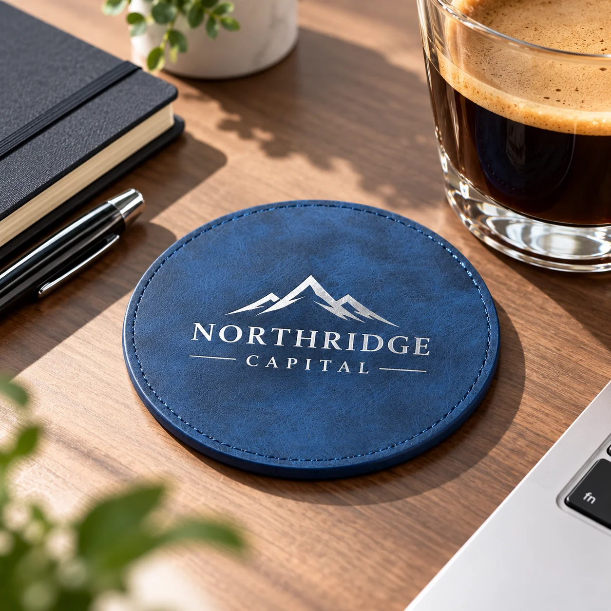 Laser Engraving PU Leather Blank Coaster (Round, Blue with Silver Underlayer, Φ10cm / 3.9") thumbnail 2