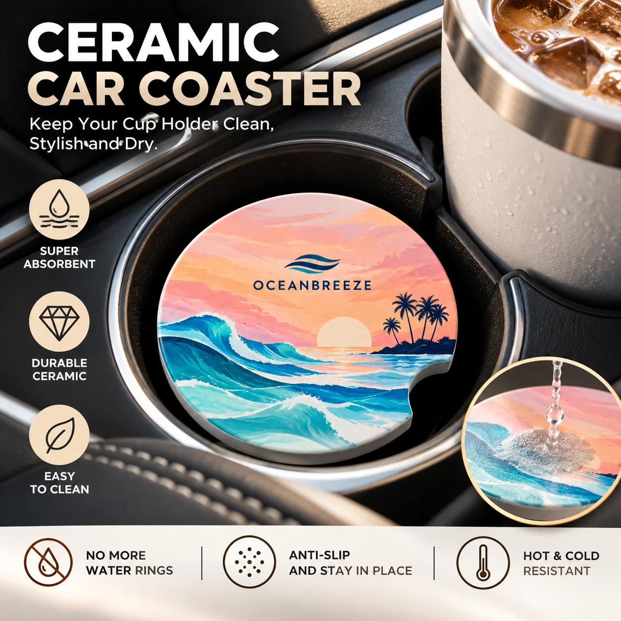 Glossy Ceramic Sublimation Blank Car Coaster (Φ6.5cm / 2.6") thumbnail 3