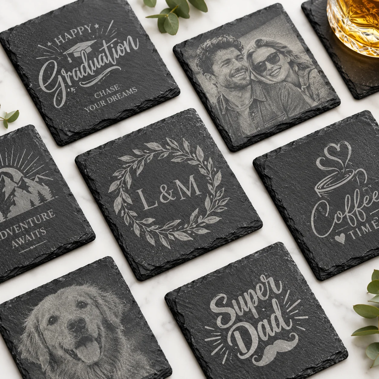 Natural Slate Blank Coaster for Laser Engraving (Square, 10×10cm / 3.9"×3.9") thumbnail 2