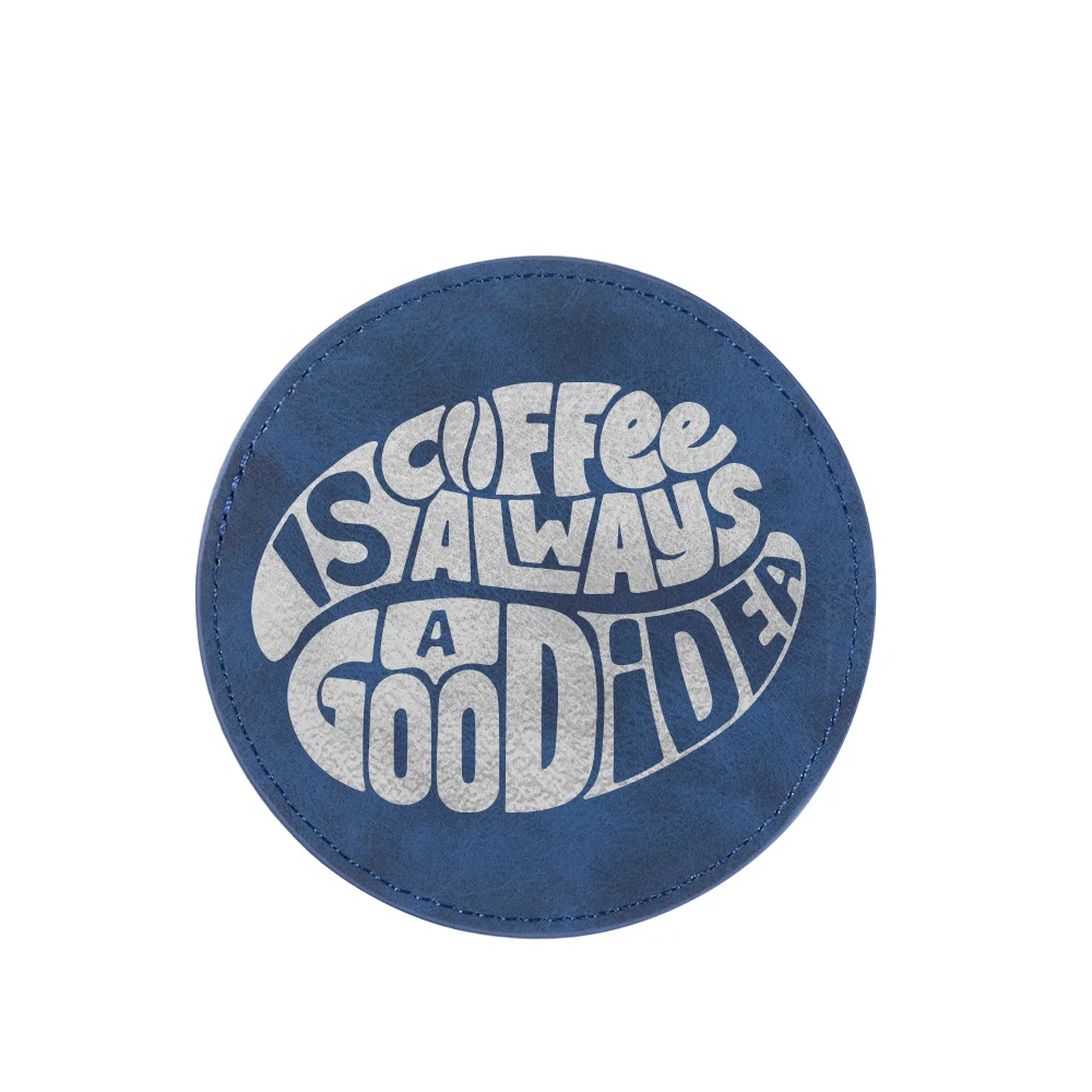 Laser Engraving PU Leather Blank Coaster (Round, Blue with Silver Underlayer, Φ10cm / 3.9") thumbnail 5