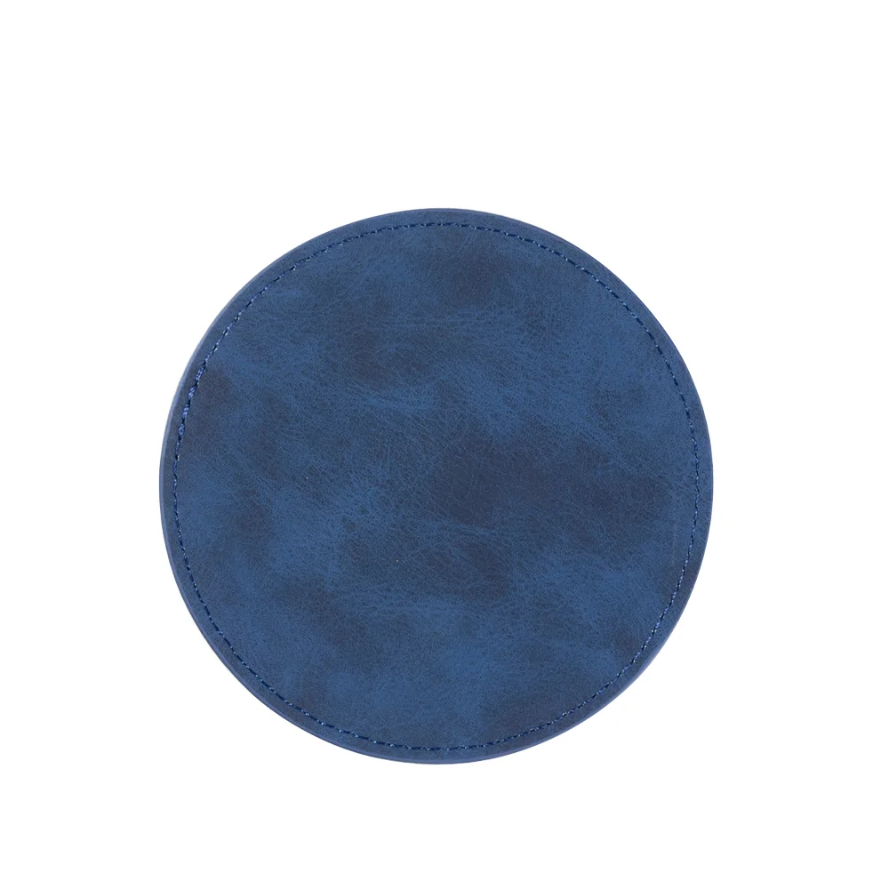 Laser Engraving PU Leather Blank Coaster (Round, Blue with Silver Underlayer, Φ10cm / 3.9") thumbnail 1