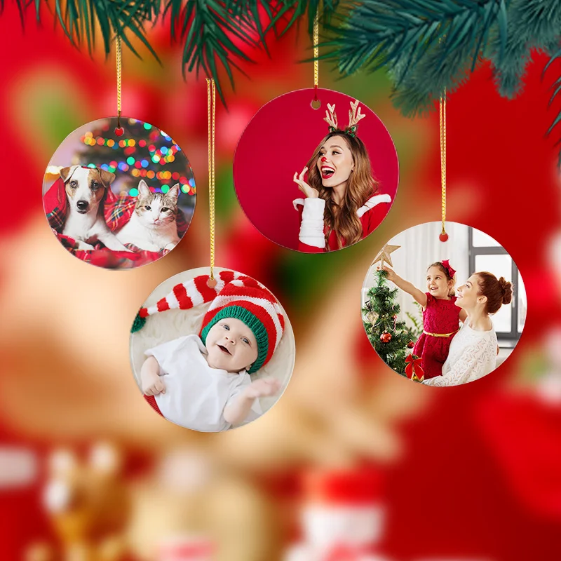 Sublimation Ceramic Ornament Round with Gold String (2.75inch, Double-sided White) thumbnail 3