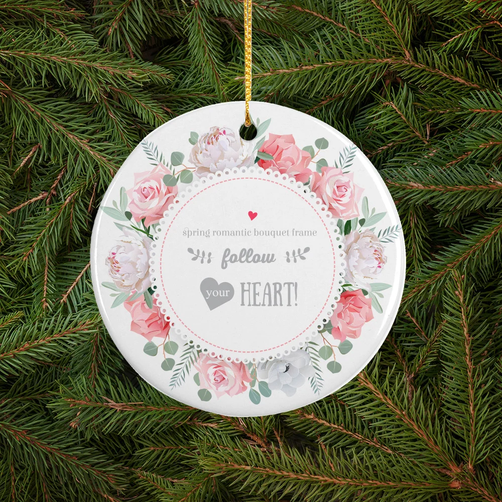 Sublimation Ceramic Ornament Round with Gold String (2.75inch, Double-sided White) thumbnail 4