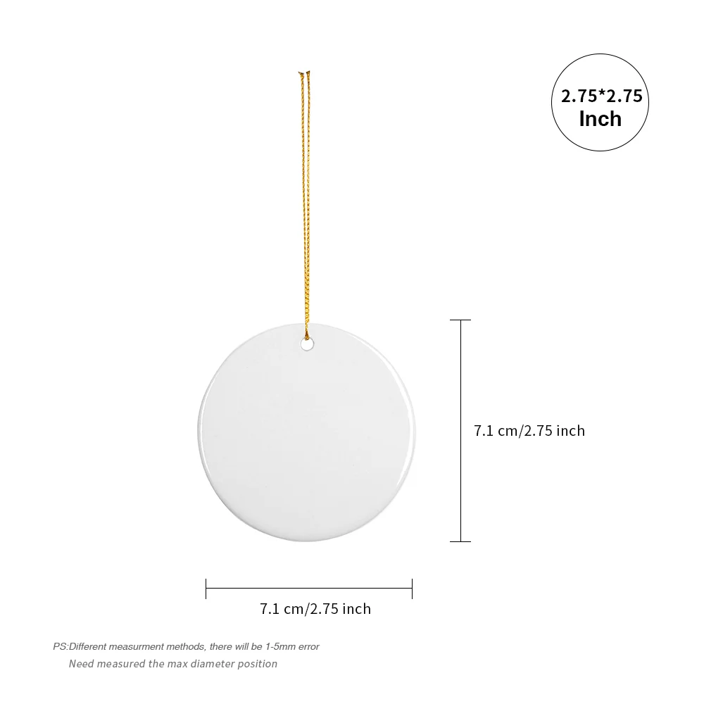 Sublimation Ceramic Ornament Round with Gold String (2.75inch, Double-sided White) thumbnail 6