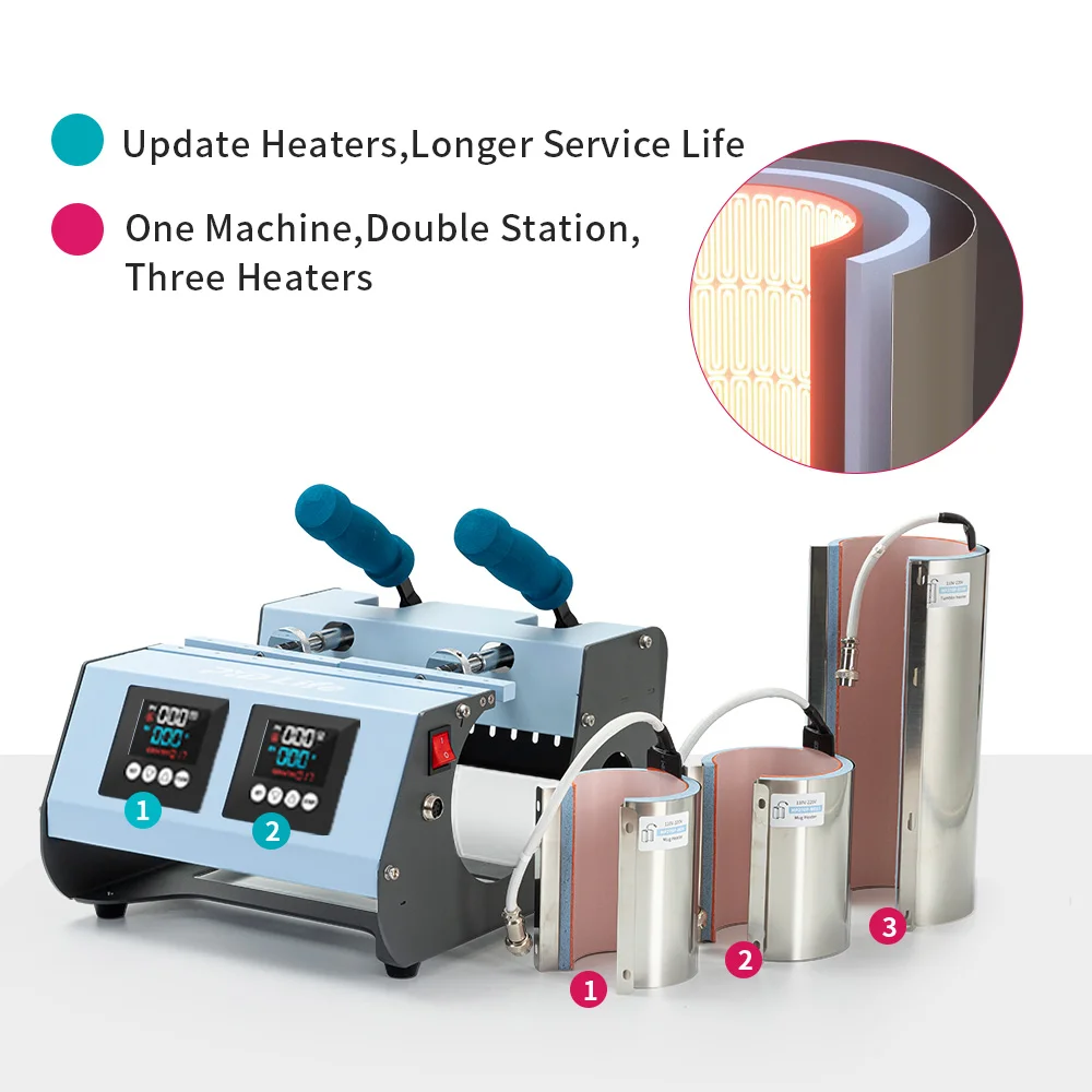 Double Station Combo Mug Press (3 in 1, Light Blue)