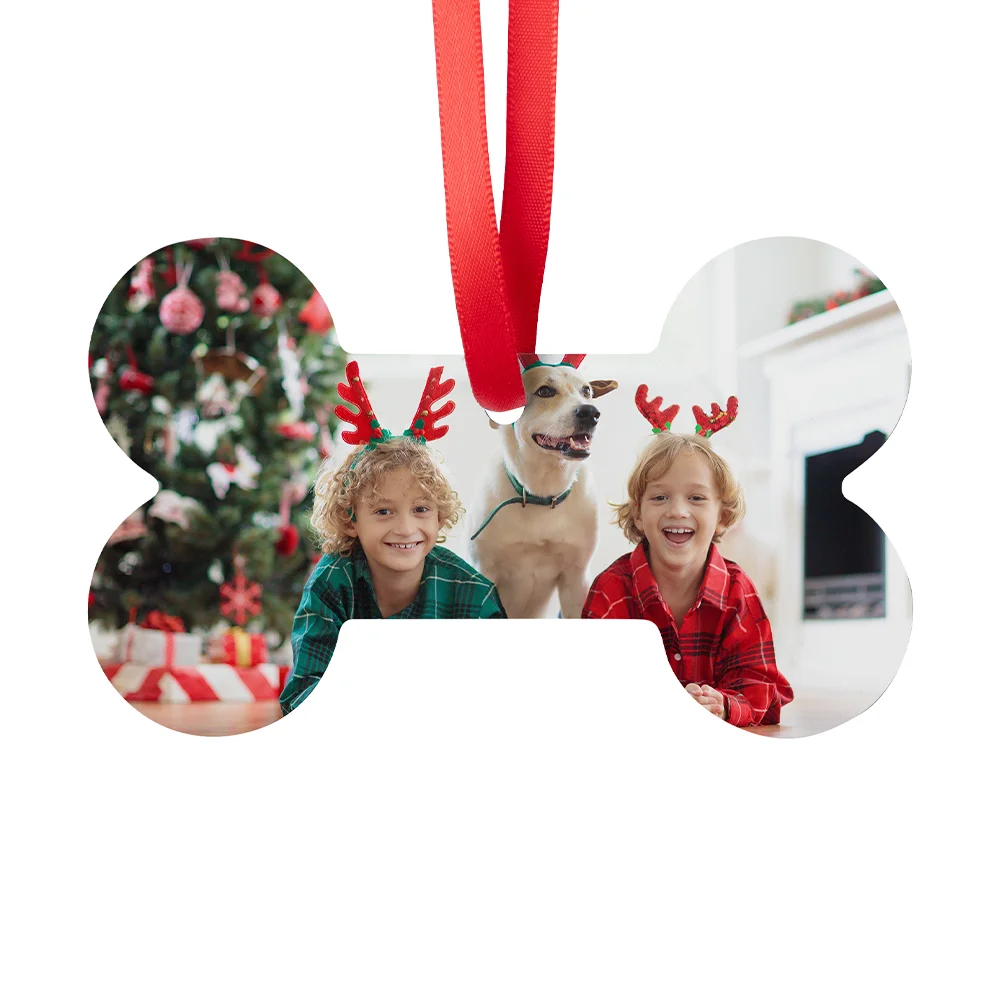 Sublimation Ornament Blanks Aluminum Hanging Ornaments Christmas Tree Decoration (6*9.8cm, Bone Shape)