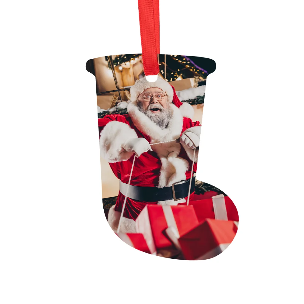 Sublimation Ornament Blanks Aluminum Hanging Ornaments Christmas Tree Decoration (7.6*9cm, Stocking)