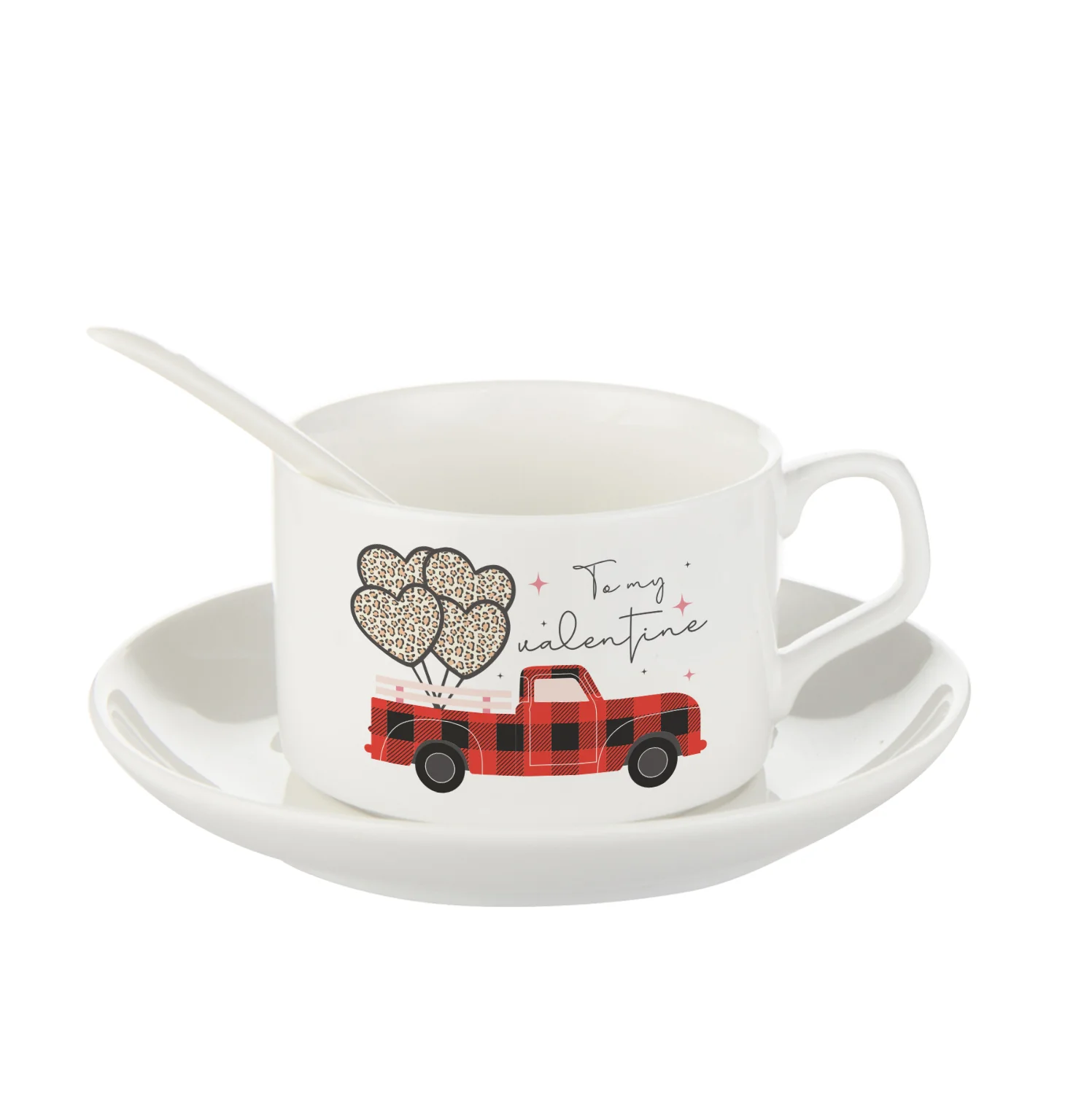 5oz White Sublimation Ceramic Coffee Mug with Saucer & Spoon thumbnail 2