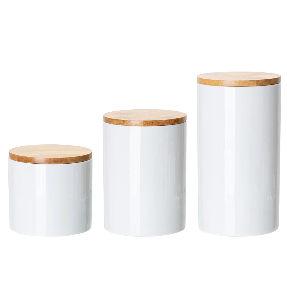16oz Ceramic Storage Jar with Bamboo Lid (Glossy White) thumbnail 3