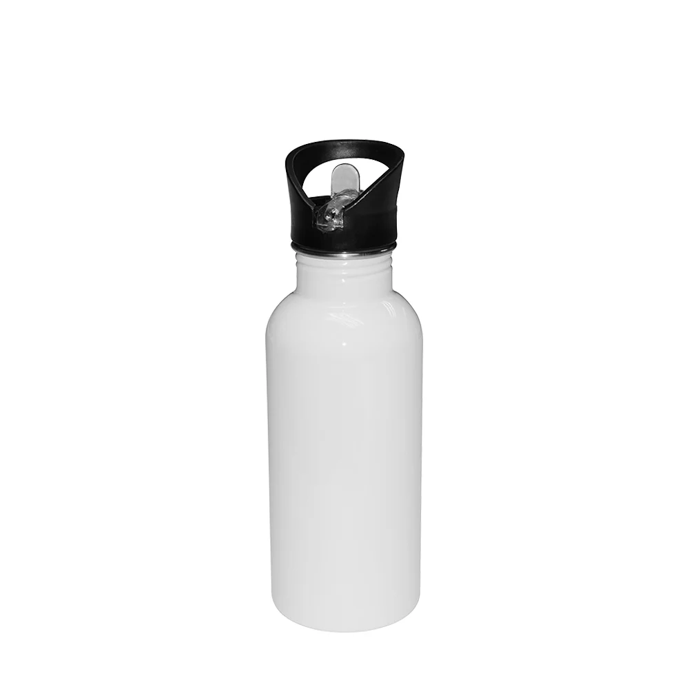 600ml Stainless Steel Water Bottle with Straw Top - White thumbnail 1