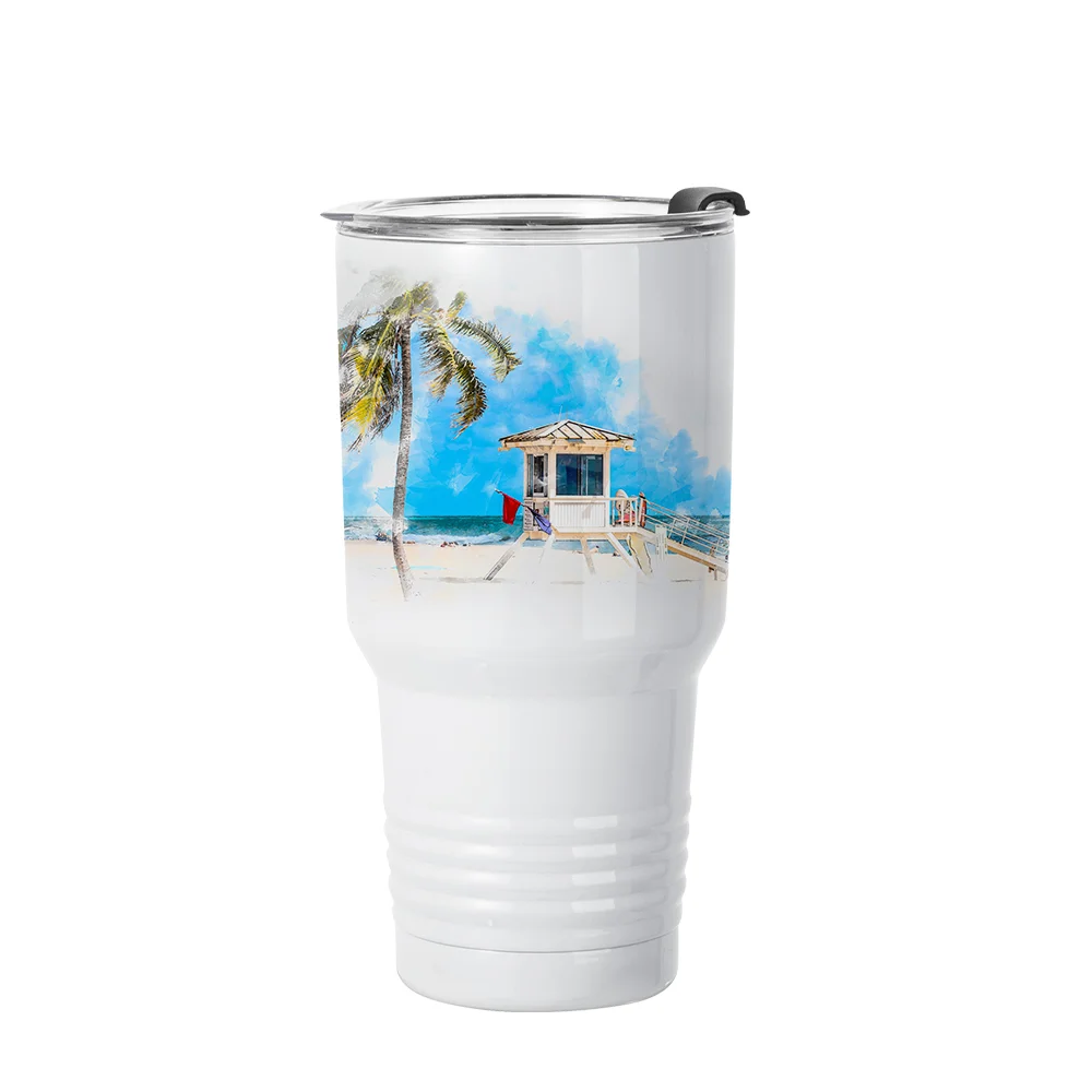 30oz/900ml Stainless Steel Tumbler with Ringneck Grip(White)