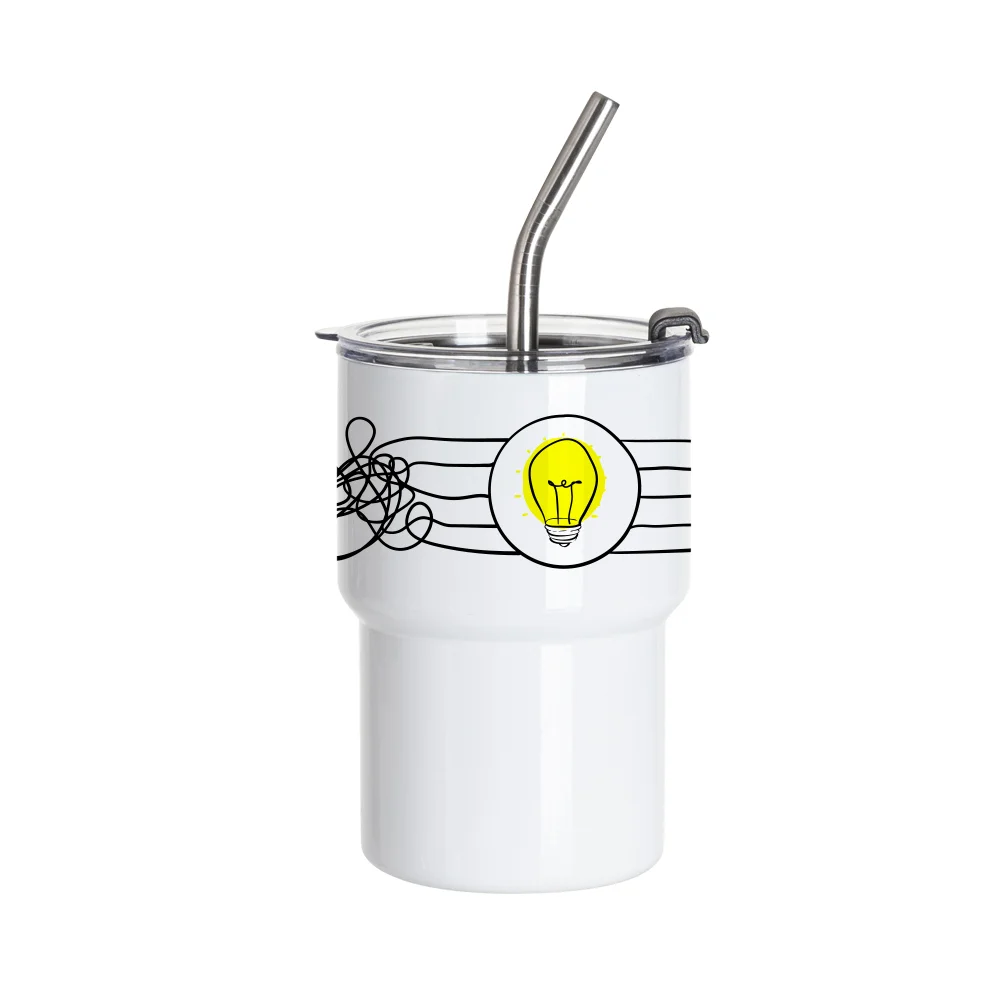 17oz/500ml Stainless Steel Travel Tumbler with Flip Lid & Metal Straw (White) thumbnail 2