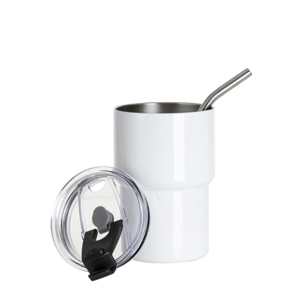 17oz/500ml Stainless Steel Travel Tumbler with Flip Lid & Metal Straw (White) thumbnail 5