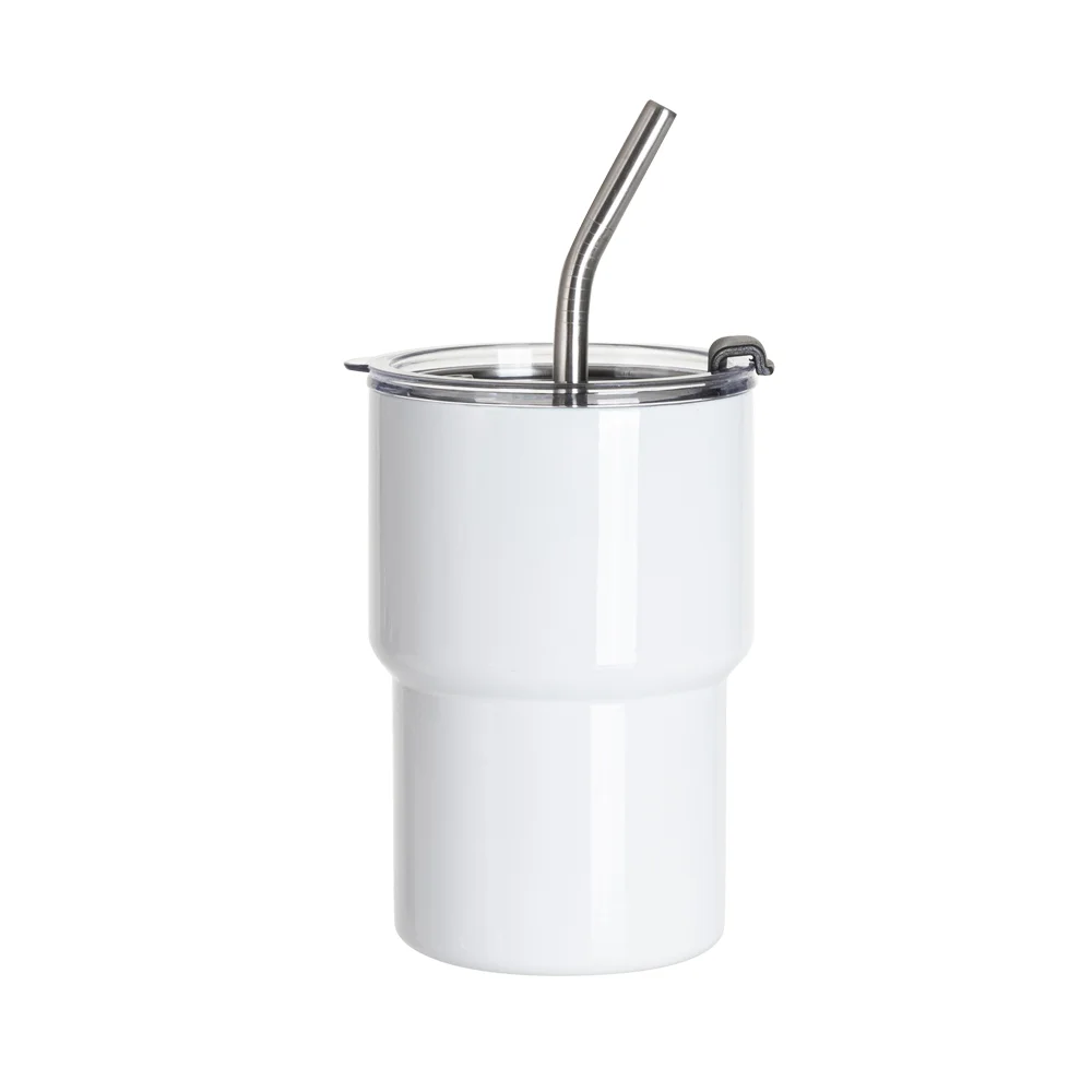 17oz/500ml Stainless Steel Travel Tumbler with Flip Lid & Metal Straw (White) thumbnail 1