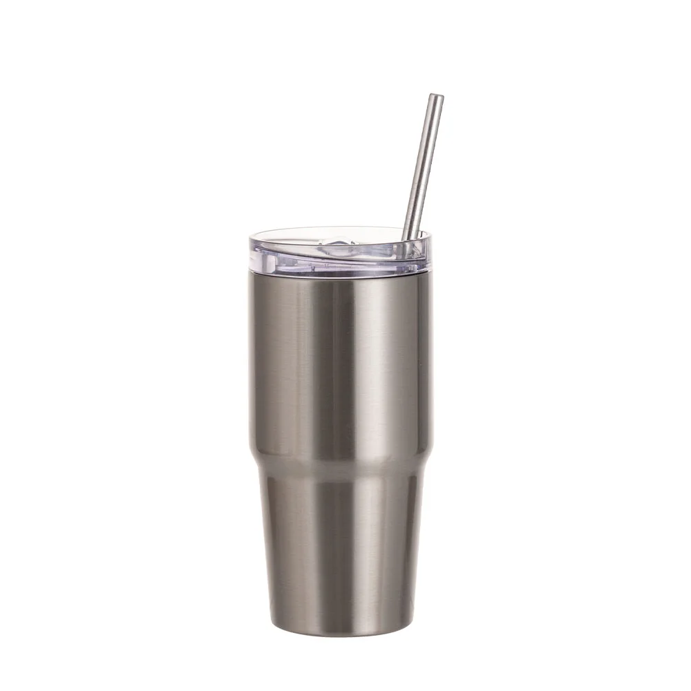 20OZ/600ml Stainless Steel Travel Tumblers With Metal Straw And Screw Top (Silver) thumbnail 1