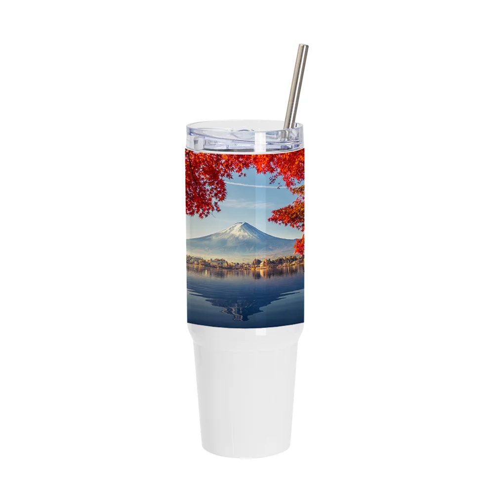 36OZ/1080ml Stainless Steel Travel Tumblers With Metal Straw And Screw Top (White)