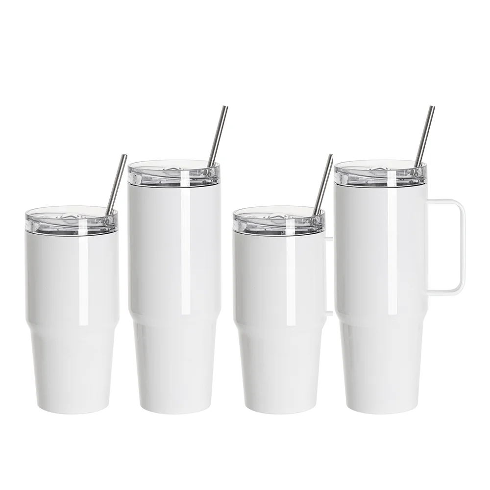 36OZ/1080ml Stainless Steel Travel Tumbler With Handle, Metal Straw And Screw Top (White) thumbnail 5