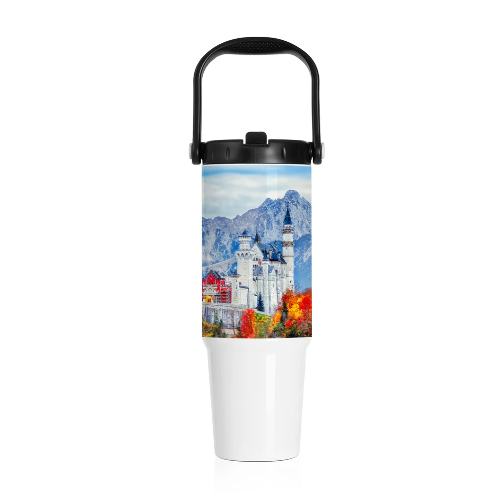 36OZ/1080ml Stainless Steel Travel Tumbler with Portable Lid(White)