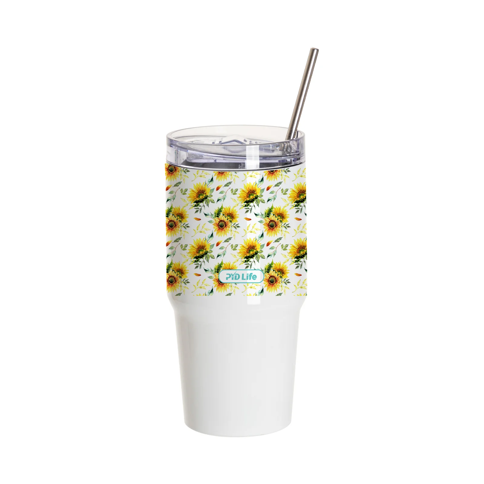 20OZ/600ml Stainless Steel Travel Tumblers With Metal Straw And Screw Top (White) thumbnail 2
