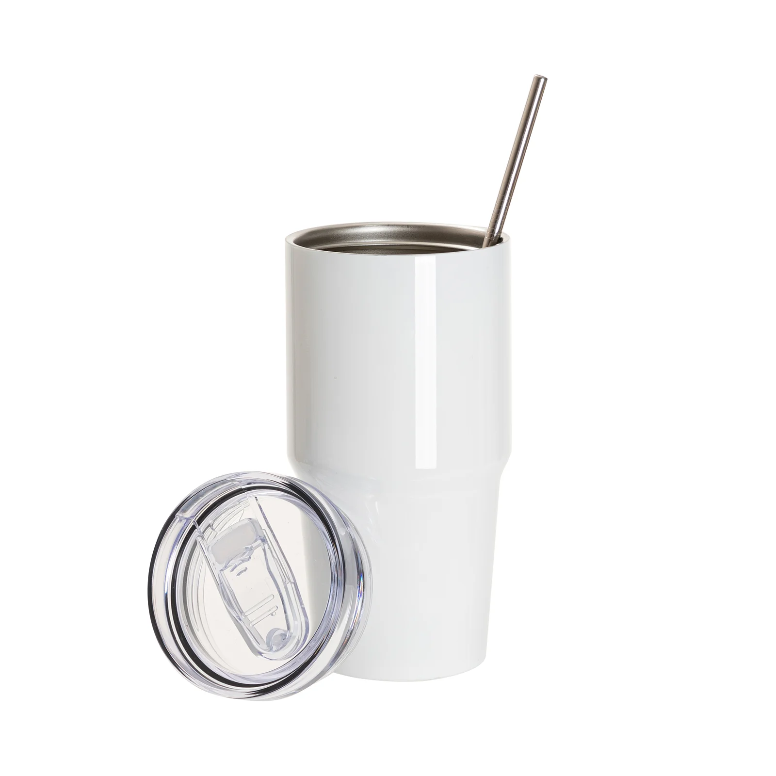 20OZ/600ml Stainless Steel Travel Tumblers With Metal Straw And Screw Top (White) thumbnail 4