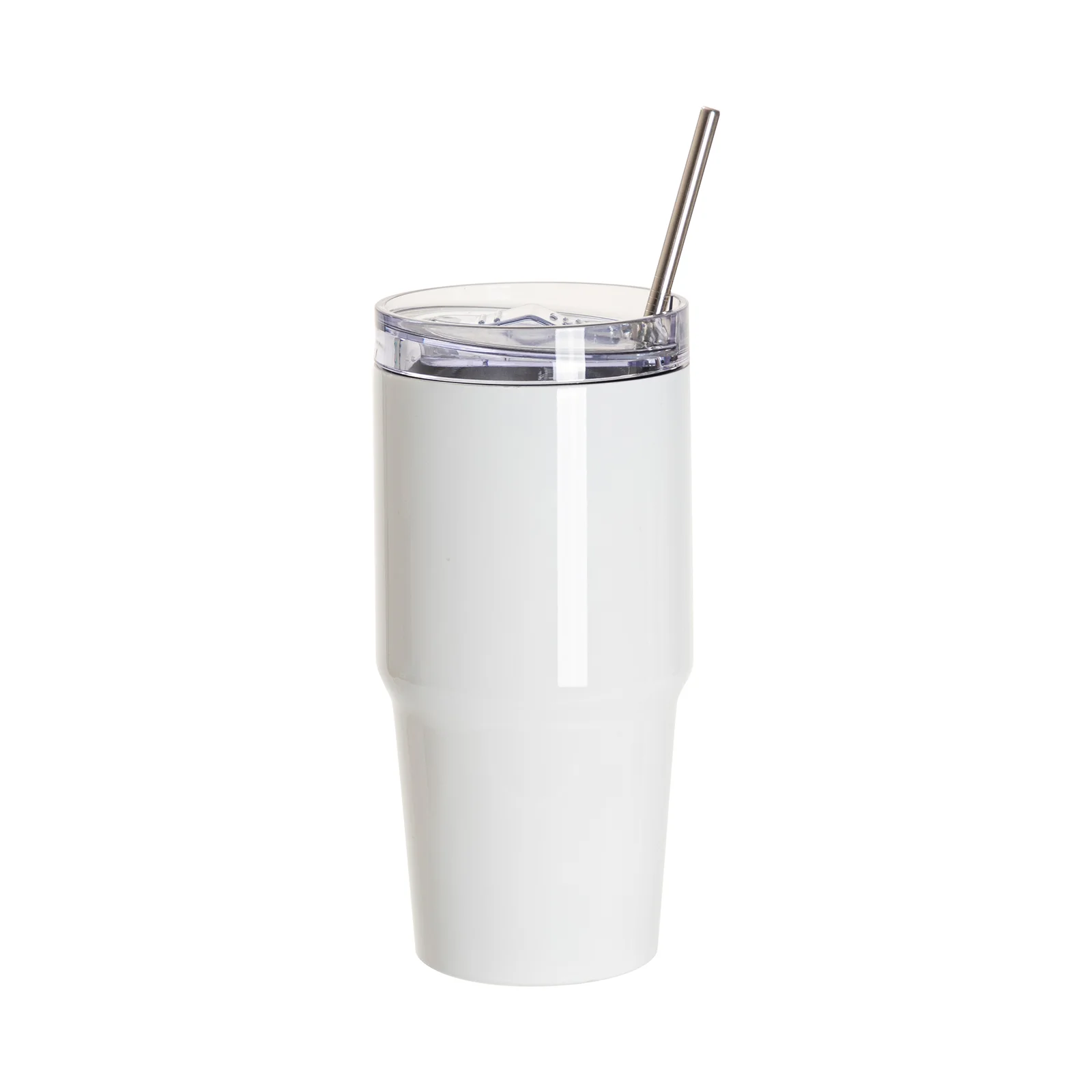 20OZ/600ml Stainless Steel Travel Tumblers With Metal Straw And Screw Top (White) thumbnail 1